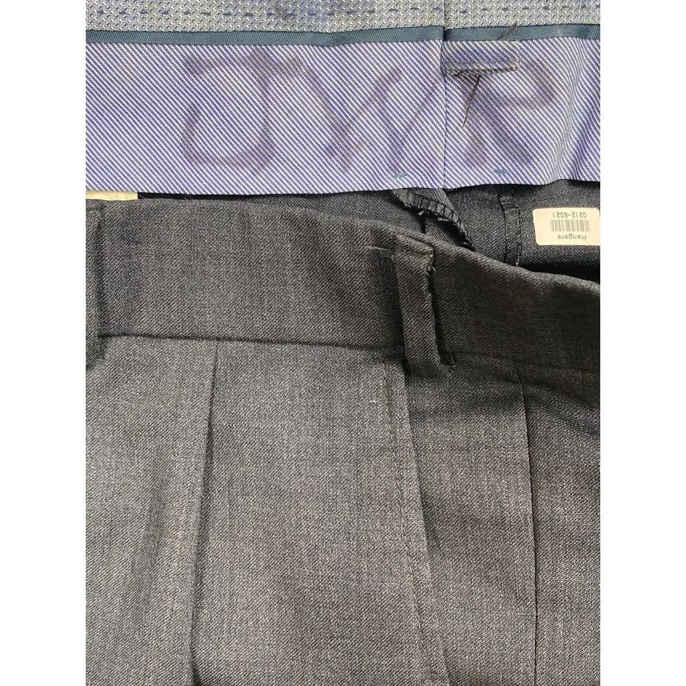 Ballin Mens‎ Pants 40x28 Dark Gray Cuffed Super 120s Wool Classic Trouser
